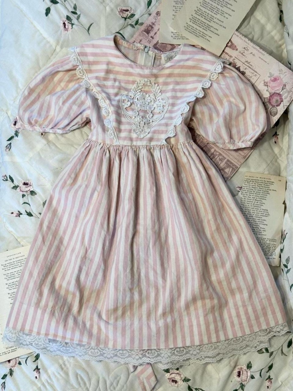 Vintage Toddler Pink Stripe Lace-Trim Dress